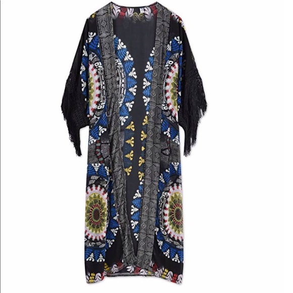 BoHo chiffon black and multicolored kimomo top - Picture 4 of 5